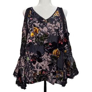 Bronte Floral Velvet Burnout Top Lace Whimsigoth Dark Romantic Boho‎ Womens M